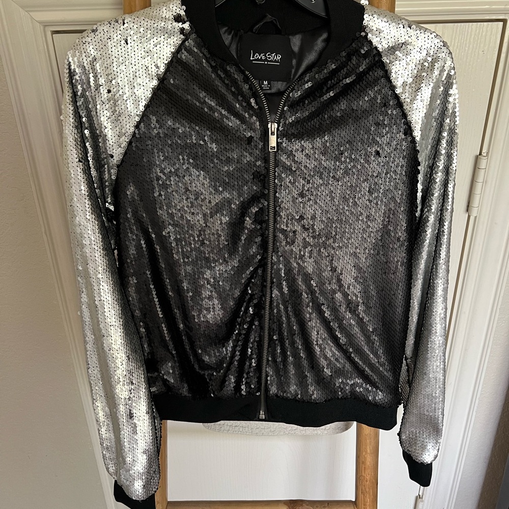 Women's Black and Silver Sequin Jacket